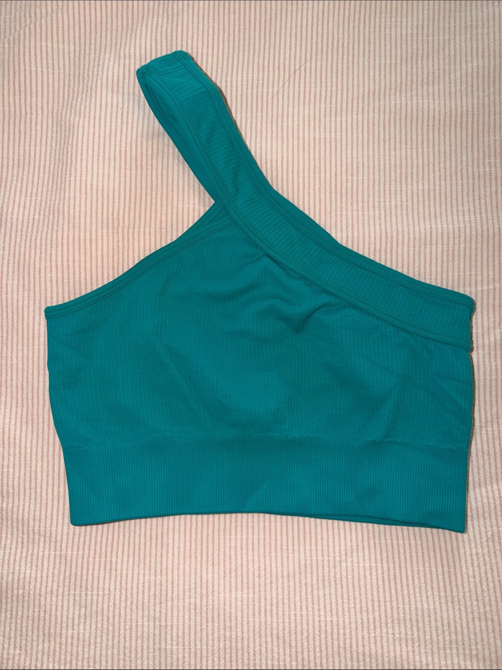 One-Shoulder Ribbed Teal Sports Bra